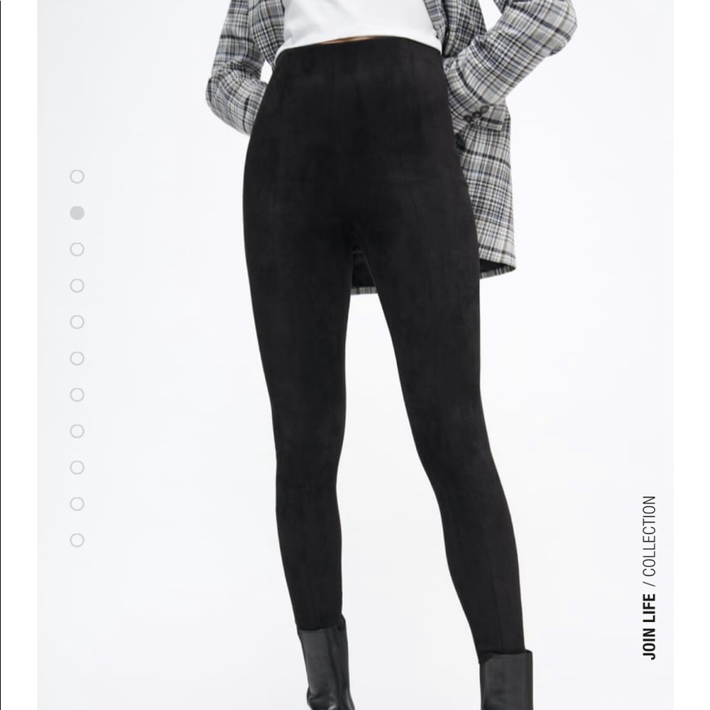 Zara Faux Suede Black Leggings with zip ankles